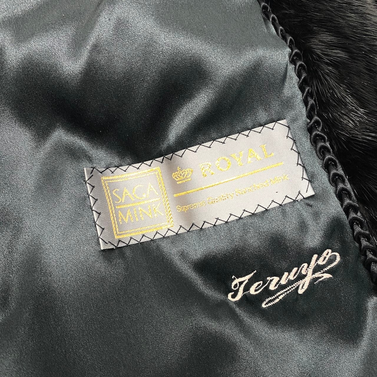 67e13 SAGA MINK ROYAL サガミンク ロイヤル 金サガ 紋様柄 ダークミンク ロングコート サイズF ブラック 最高級本毛皮 毛質 毛並み◎t18r