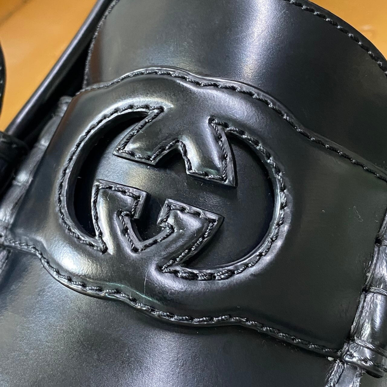 e4 GUCCI グッチ インターロッキング GGロゴ ローファー シューズ ドレスシューズ スリッポン 738470 8 1/2 ブラック レザー メンズo07t