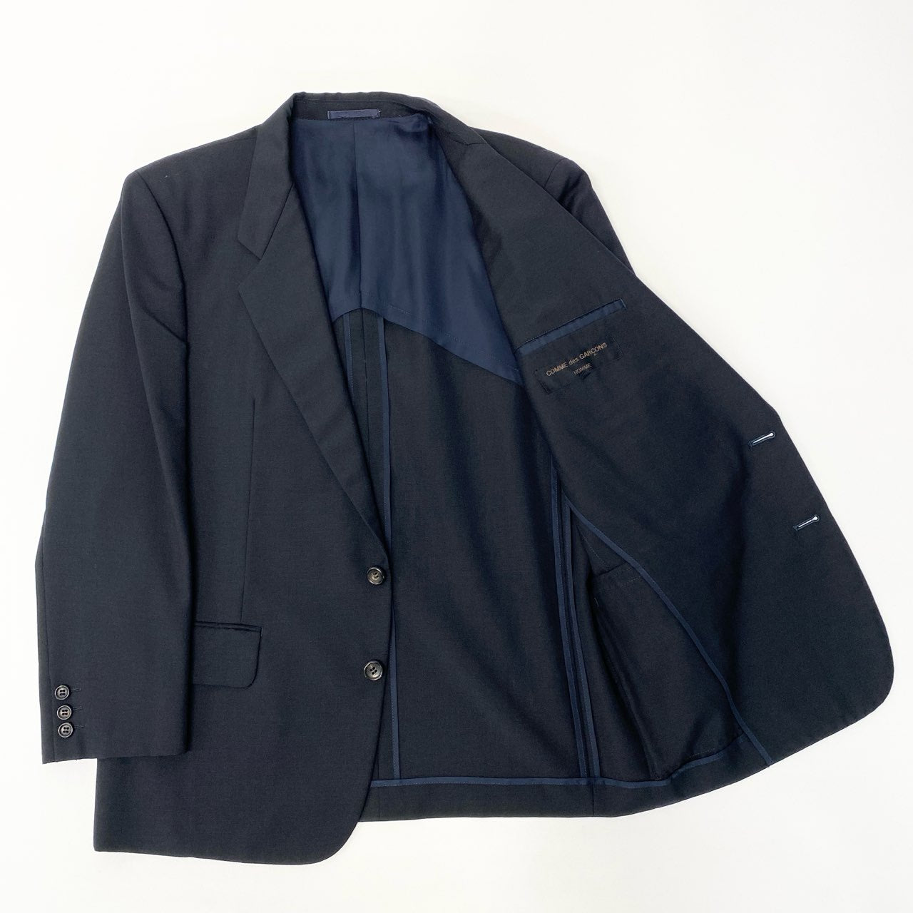 53b22 COMME des GARCONS HOMME コムデギャルソンオム 90s テーラードジャケット ブレザー モヘア混 S ダークネイビー メンズu02t