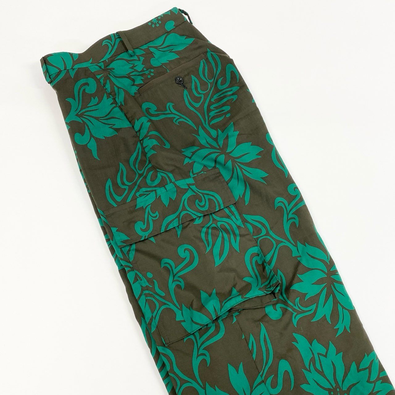 60a14 sacai サカイ 24-07056 2024SS ハイビスカス ワイドレッグ カーゴパンツ サイズ2 ブラウン/グリーンk02i