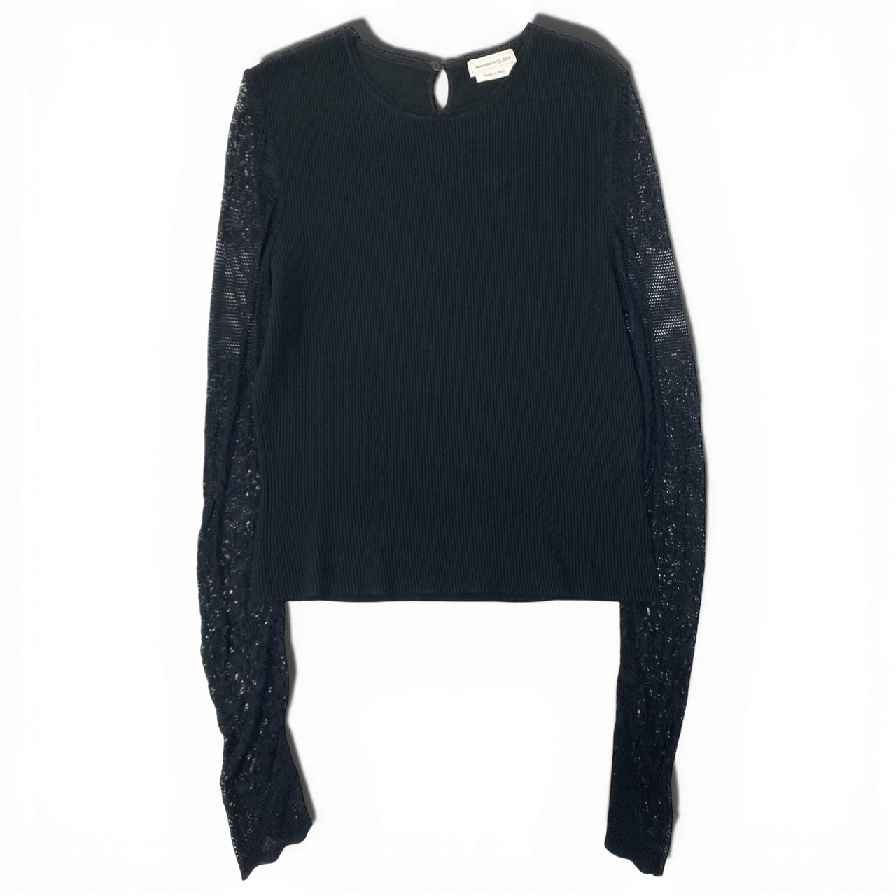 72a28【美品】Alexander McQUEEN アレキサンダーマックイーン 長袖リブニットセーター 袖切替レース トップス Lサイズ ブラック レディース 女性用u02t