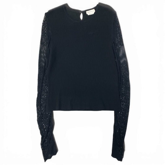 72a28【美品】Alexander McQUEEN アレキサンダーマックイーン 長袖リブニットセーター 袖切替レース トップス Lサイズ ブラック レディース 女性用u02t