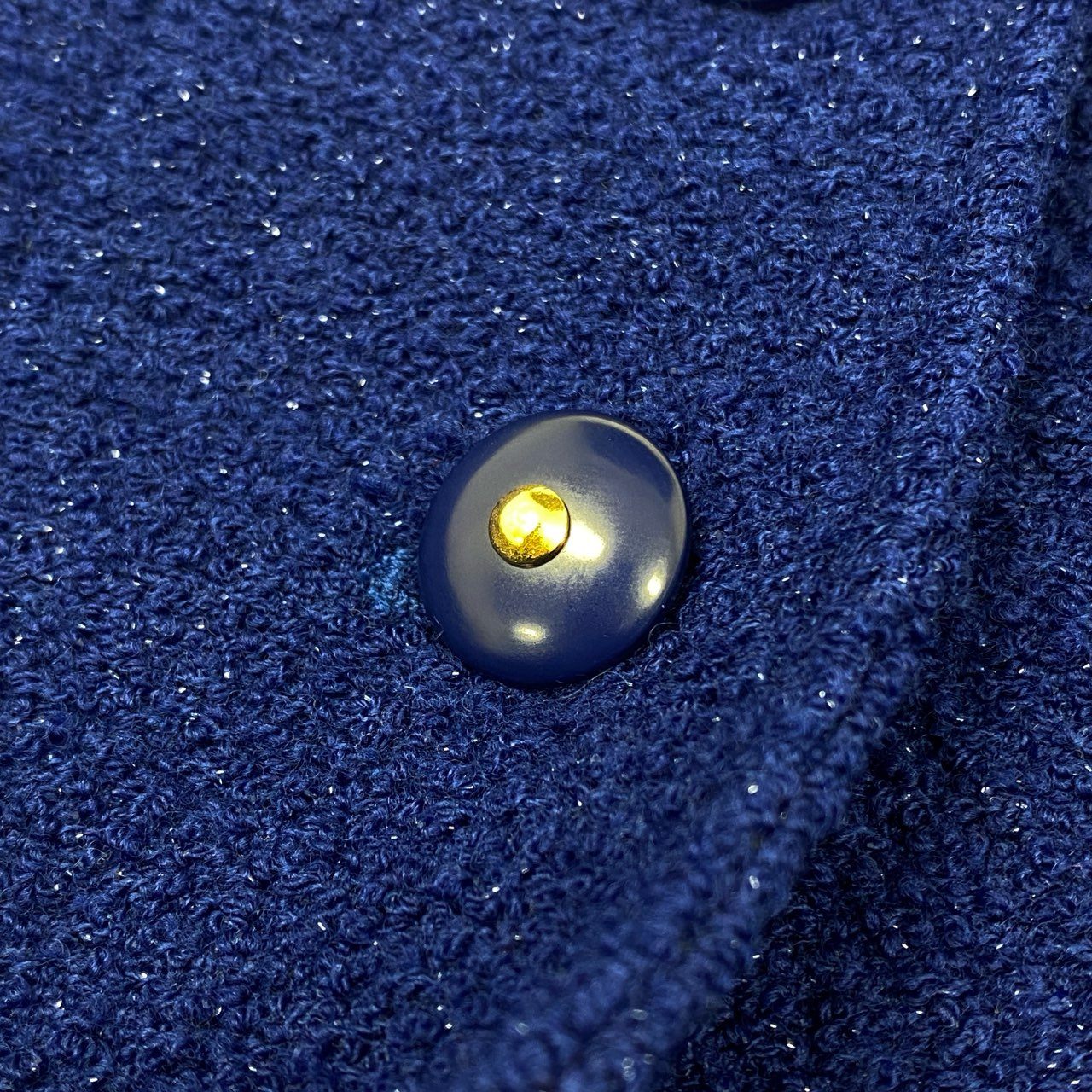63i12 CHANEL シャネル 95A ココボタン ラメツイード セットアップ レトロ  ブルー Vintage ヴィンテージ Tweed Setupt18r