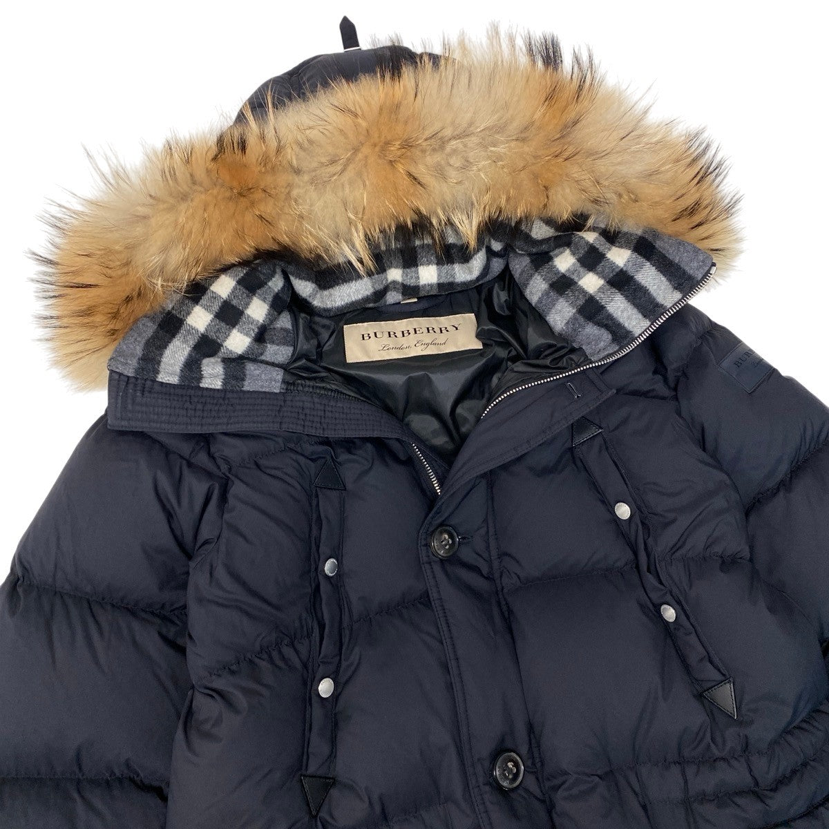59f18 BURBERRY バーバリー ファー付 フーデッド ダウンコート 4059148 サイズ48 ブラック Down Coatt18r