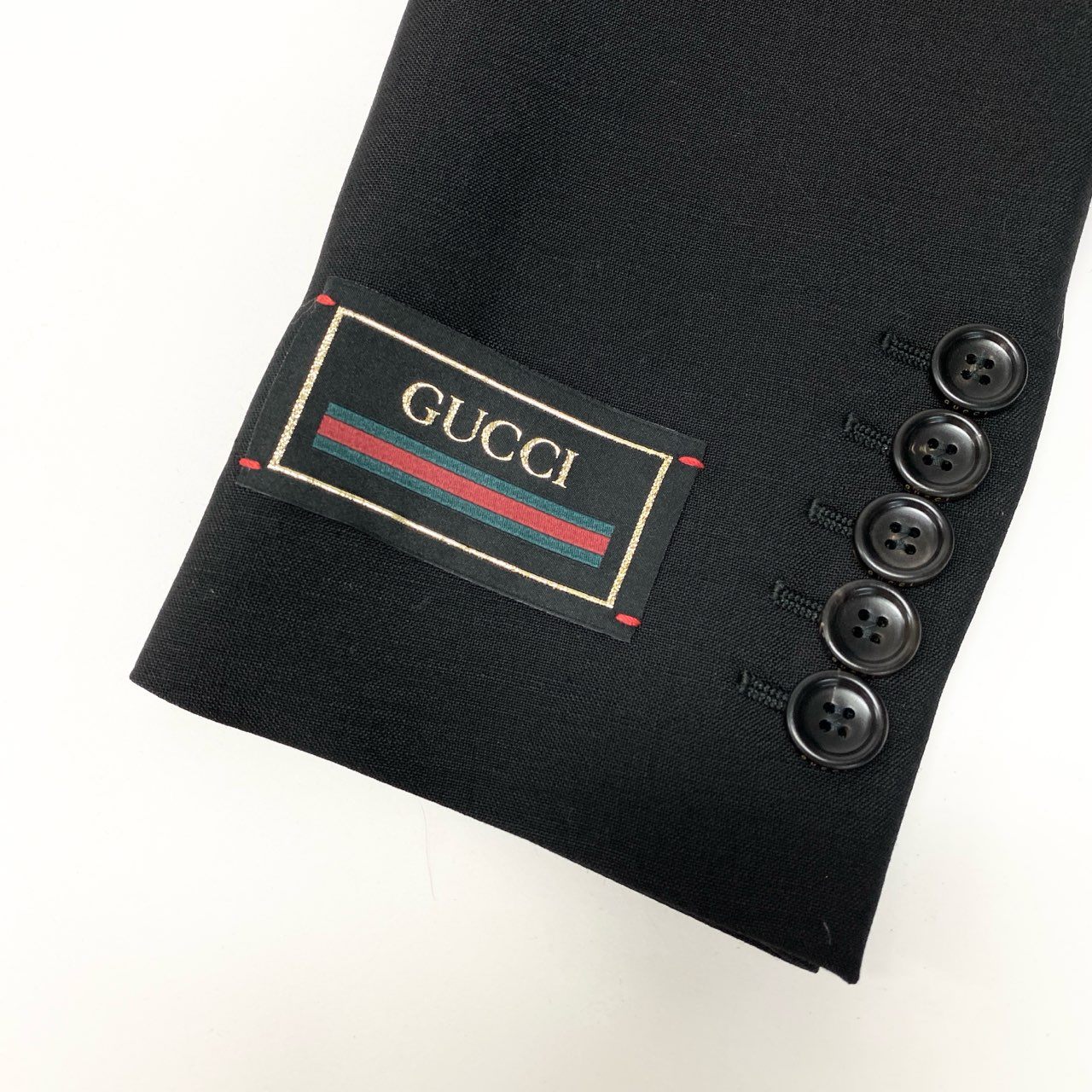 38d3 【美品】GUCCI グッチ ダブルブレストショートジャケット クロップド丈 テーラードジャケット 40サイズ ブラック レディース 女性用o07t
