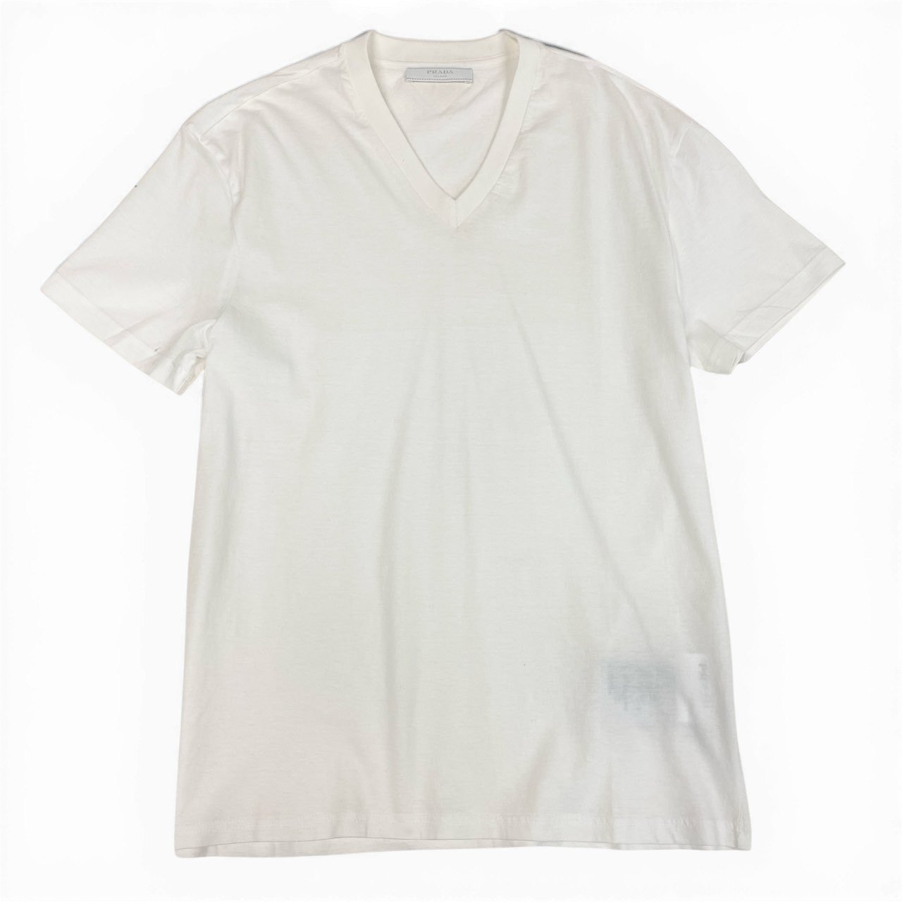35a30 PRADA プラダ 半袖Tシャツ VネックTシャツ 三角ロゴ カットソー トップス Sサイズ ホワイト コットン100％ メンズ 男性用o07t