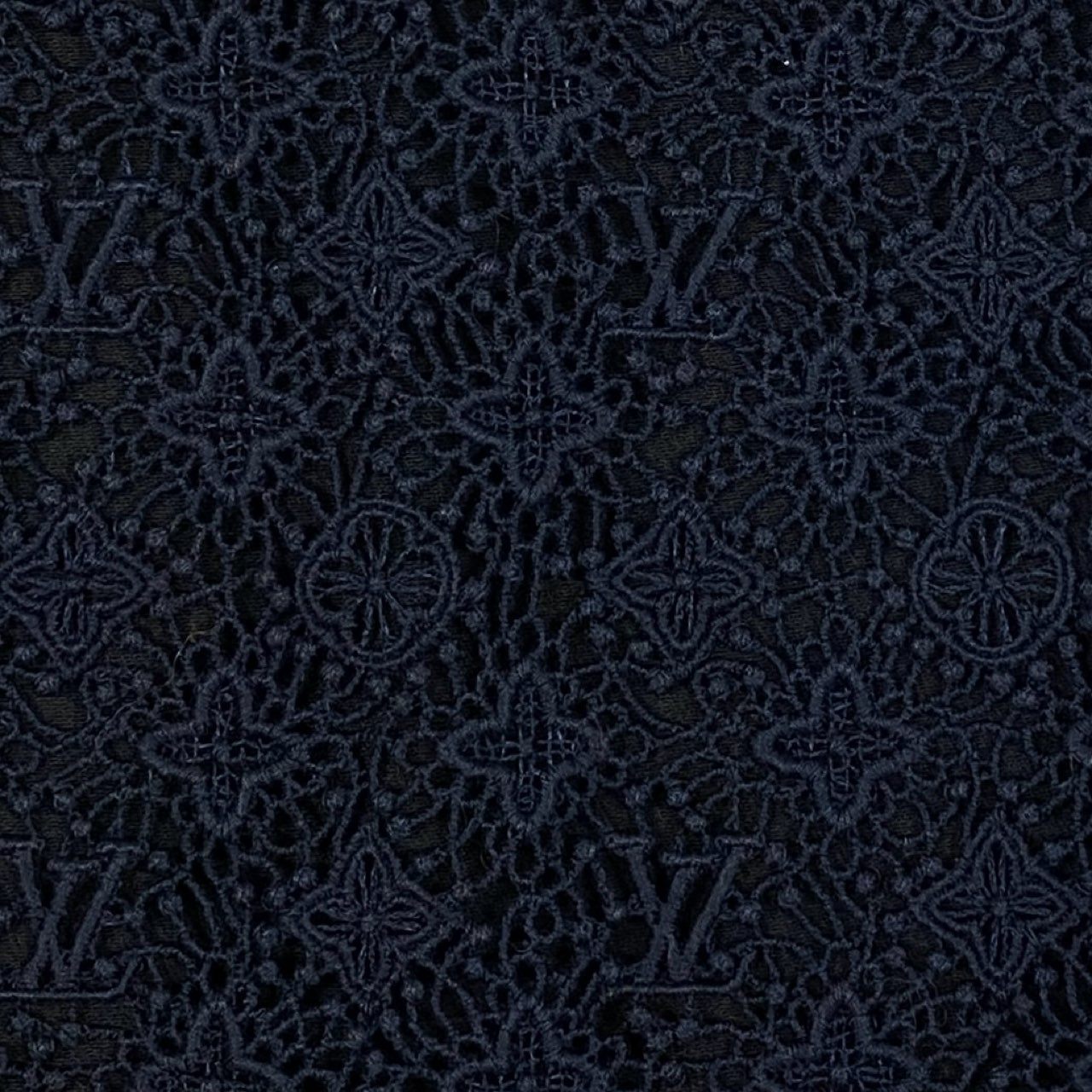 Eb19 LOUIS VUITTON ルイヴィトン モノグラム レースカットソー ショートスリーブ トップス 総柄 切替デザイン レディース Monogram Lace Top サイズ36 ネイビー ブラックt18r