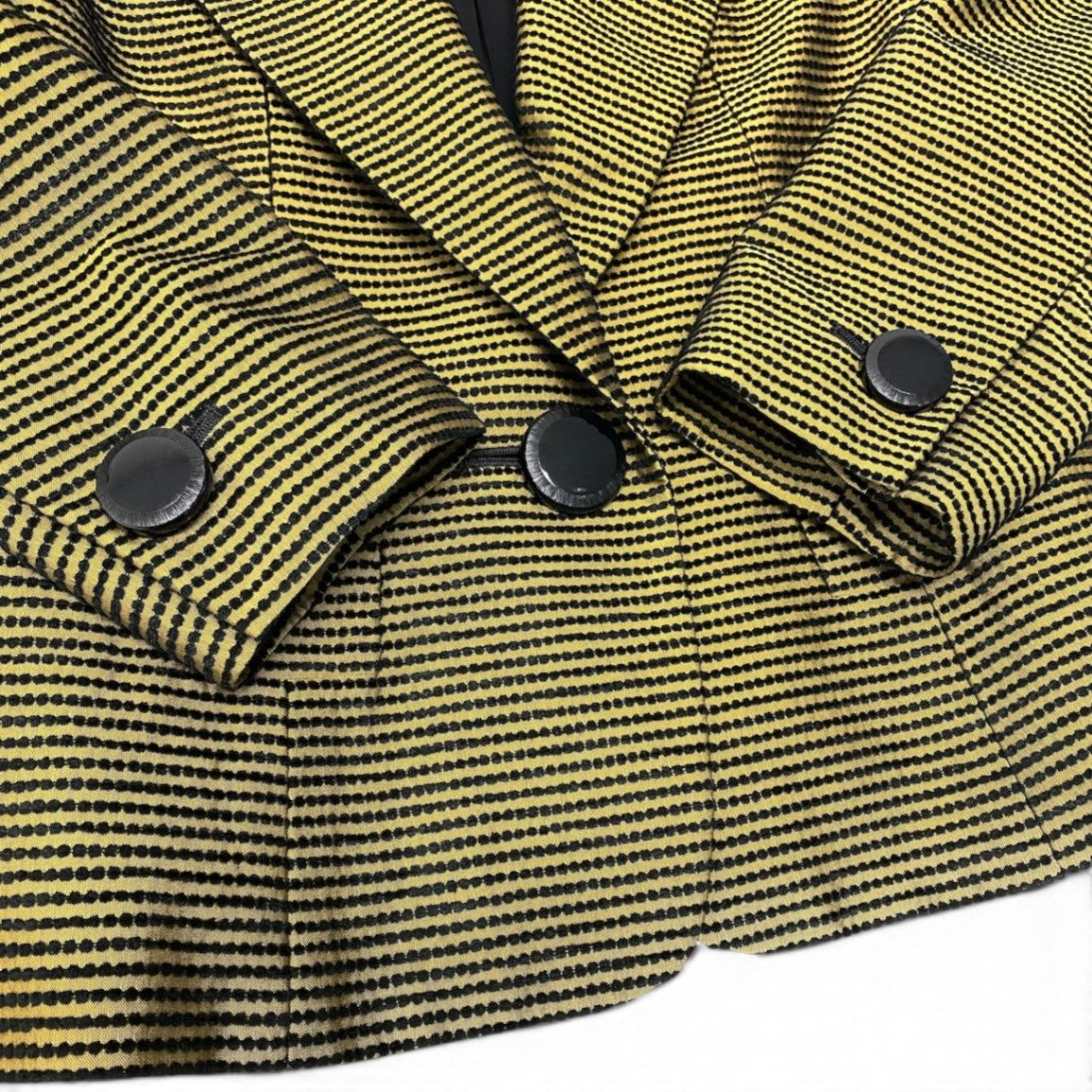 86i15 YVES SAINT LAURENT イヴサンローラン テーラードジャケット ストライプ柄 異素材切替 サイズ36 ブラック イエロー レディースo07t