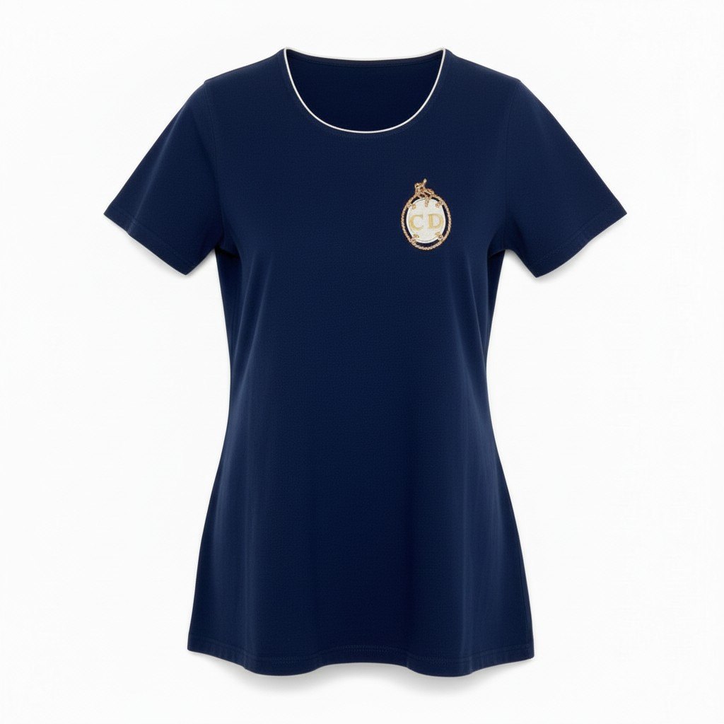 Ec27 Christian Dior クリスチャンディオール コットンTシャツ ブランドロゴ刺繍 トップスカットソー Mサイズ ネイビー コットン100％ レディース 女性用u02t