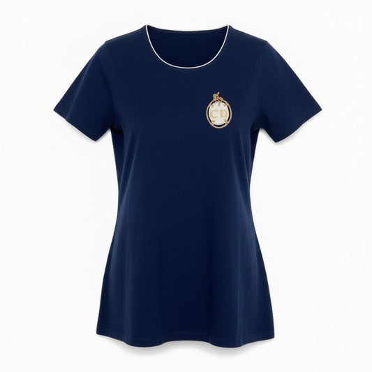 Ec27 Christian Dior クリスチャンディオール コットンTシャツ ブランドロゴ刺繍 トップスカットソー Mサイズ ネイビー コットン100％ レディース 女性用u02t