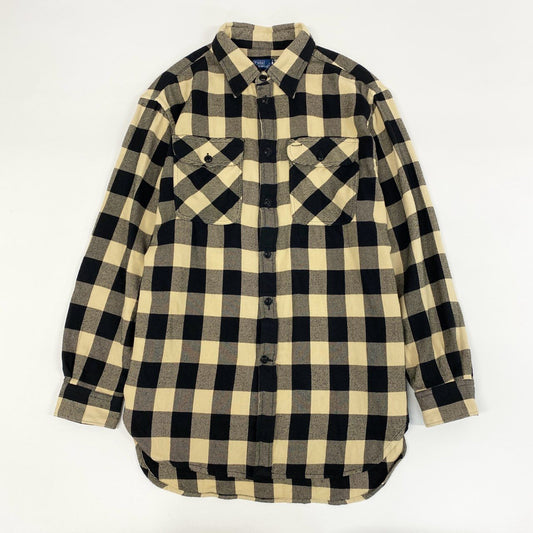 13f7 POLO RALPH LAUREN ポロラルフローレン フラップポケット コットンネルシャツ 長袖シャツ ブロックチェック オーバーサイズ Mサイズ 165 ベージュ ブラック コットン メンズ