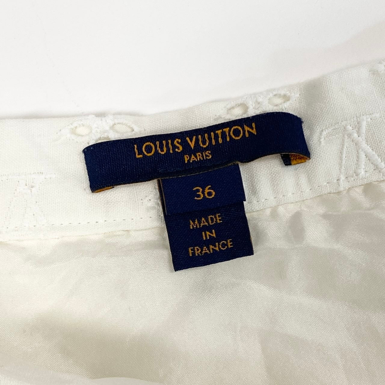 e1 LOUIS VUITTON 2022 モノグラム刺繍 リネンレーススカート フレアスカート フランス製 36サイズ ホワイト 画像参照 レディース 女性用k02i
