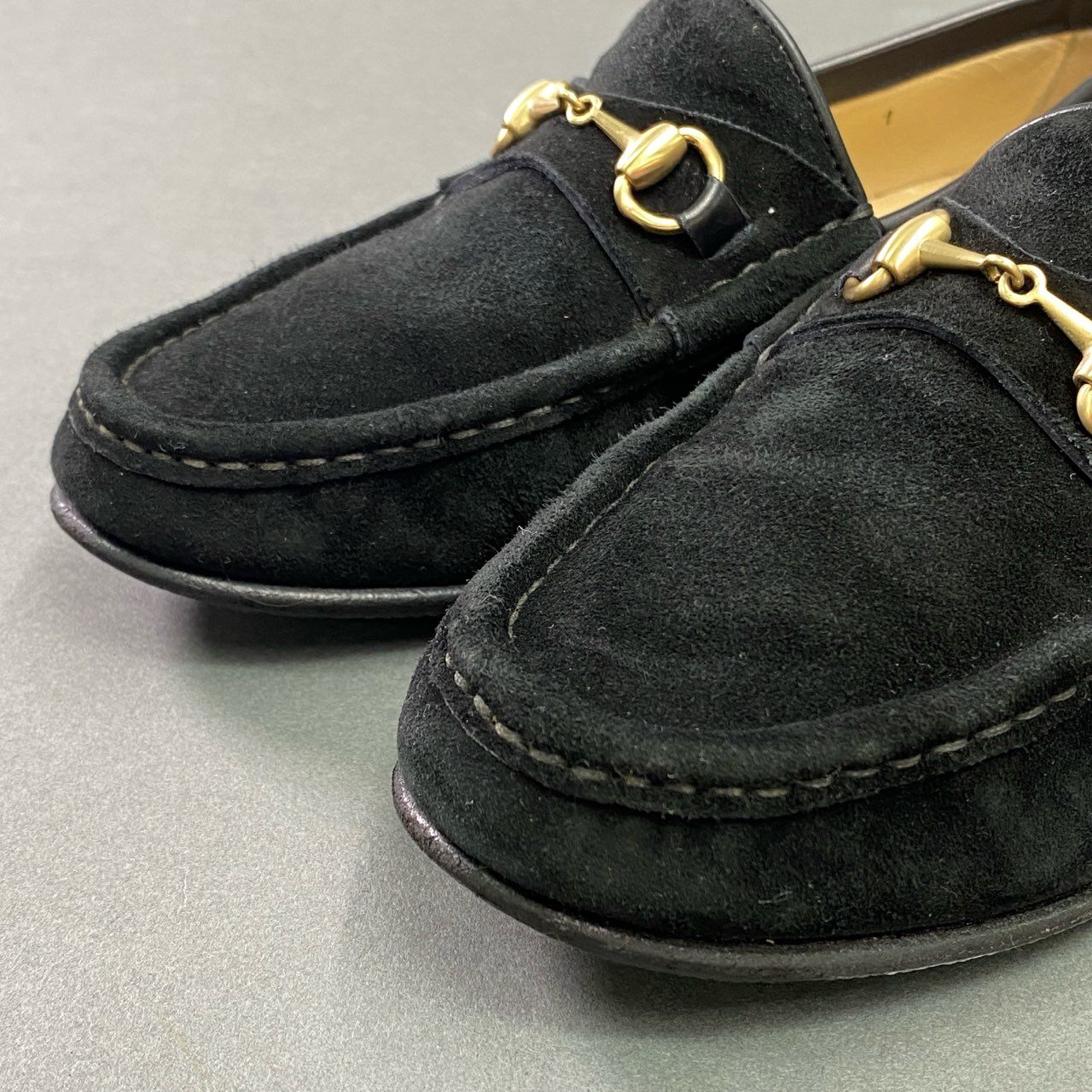 2k29 GUCCI グッチ ホースビットローファー イタリア製 スエードレザー Leather ゴールド金具 34 1/2 ブラック 本革