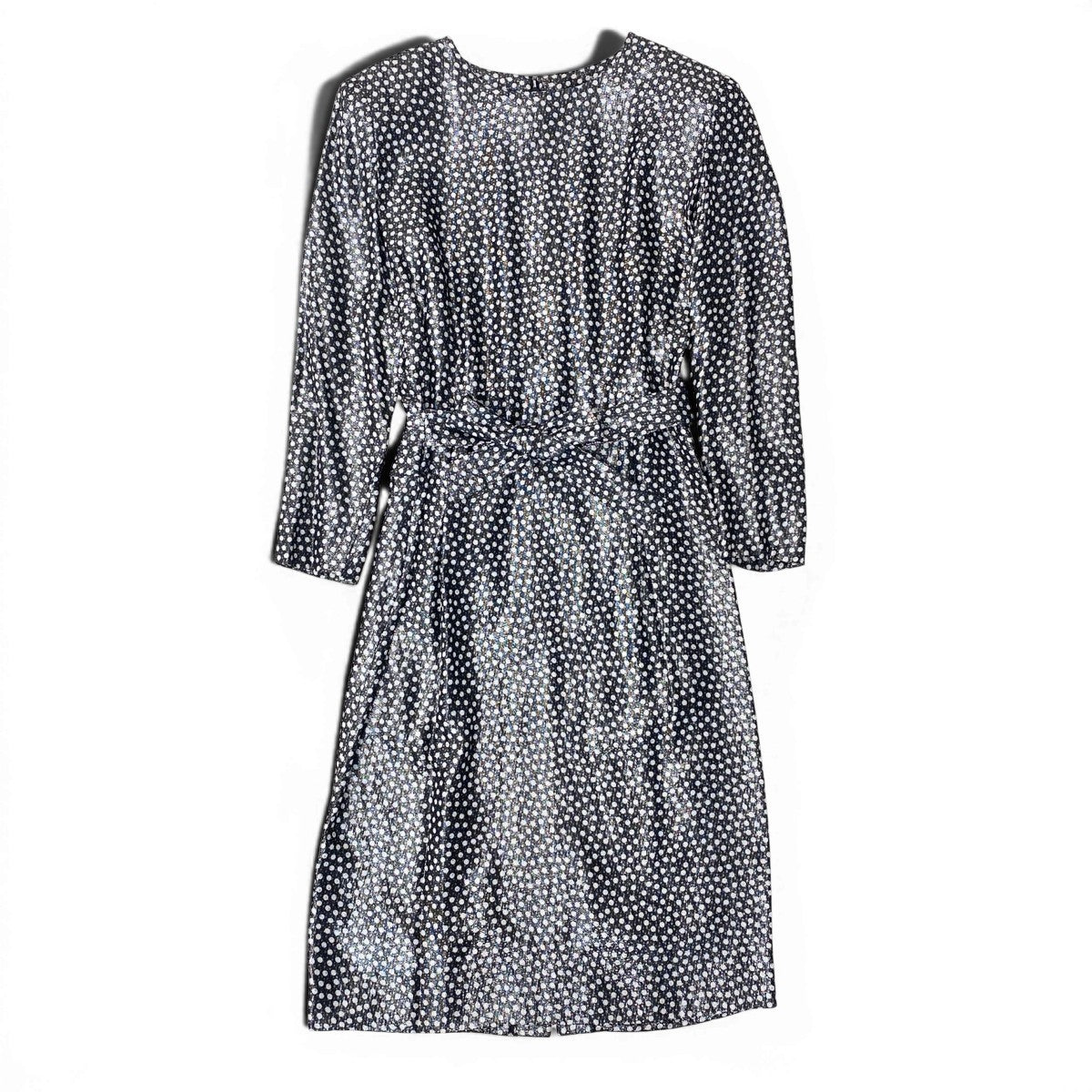 28f15 Christian Dior クリスチャンディオール ロングワンピース ウエストリボン ドット柄 11サイズ ブラック ホワイト レディース 女性用u02t