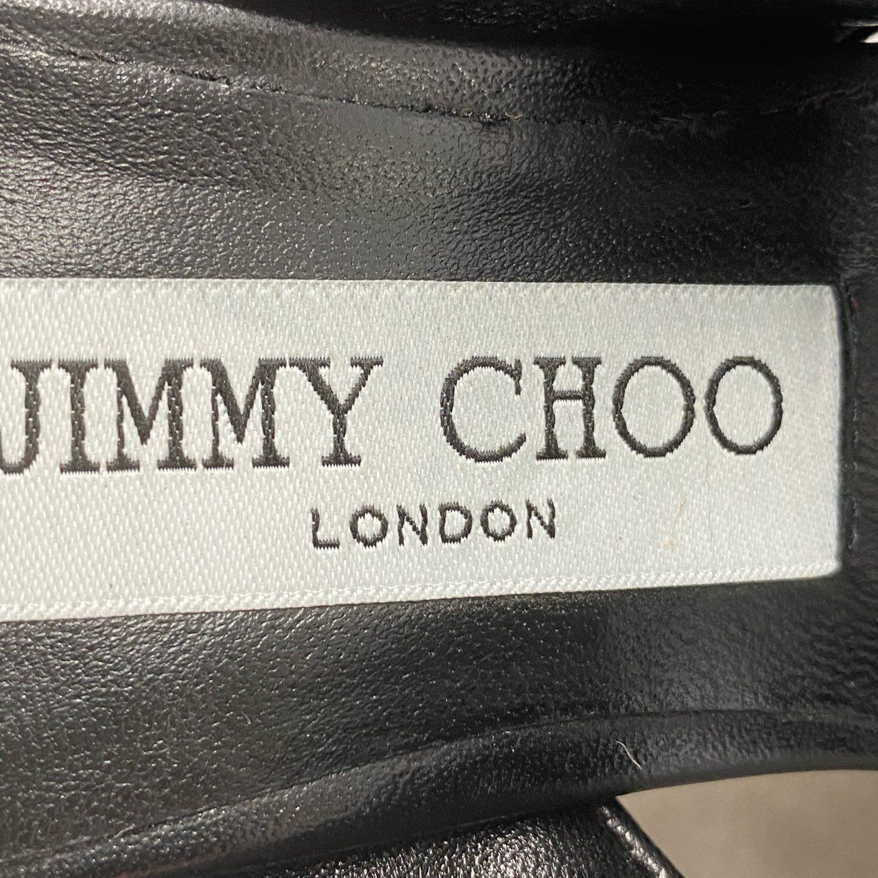 4f18 《極美品》 JIMMY CHOO ジミーチュウ HAITI 85 ダイヤモンドヒール クロスレザーサンダル 37 1/2 ブラック Leather イタリア製 シューズ