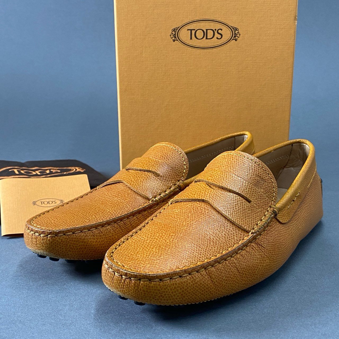 2i27 TOD'S トッズ イタリア製 ドライビングシューズ コインローファー スリッポン 5 1/2 キャメル レザー