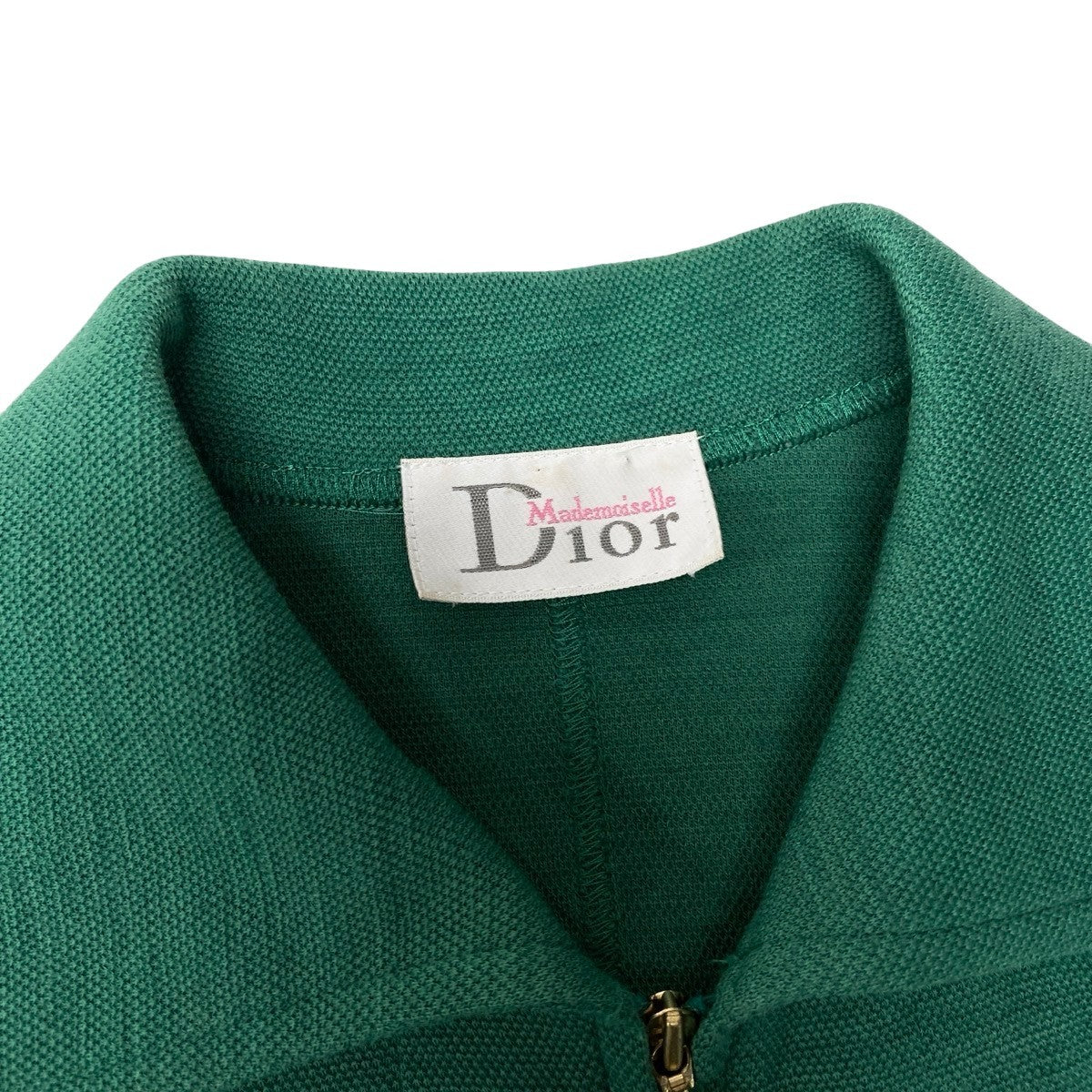 54h21 Dior マドモアゼルディオール フロントジップ ワンピース グリーン ウール100％ レディースo07t