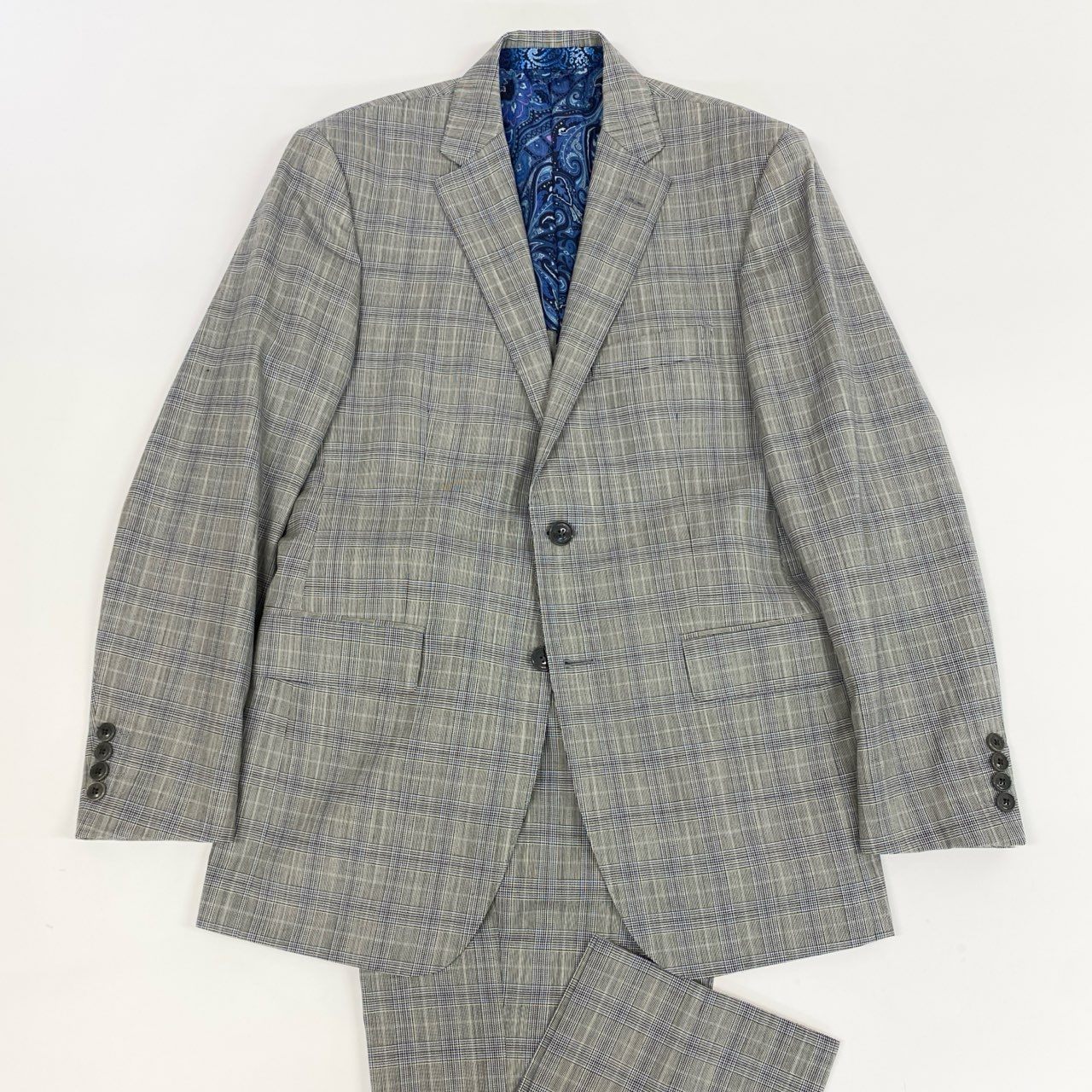 13j29 ETRO エトロ スーツセットアップ テーラードジャケット スラックス チェック ペイズリー 131-10972-8259 48サイズ グレー メンズu02t