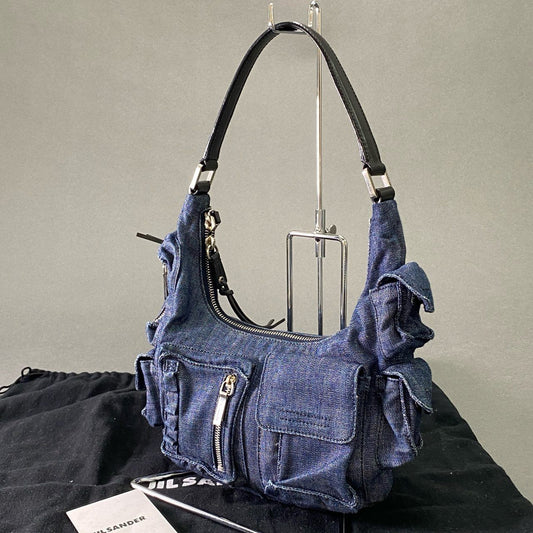 Ae2 【イタリア製】JIL SANDER ジルサンダー 2003 アーカイブ エディターズバッグ ワンショルダーバッグ インディゴ/ブラック レディース 女性用 鞄
