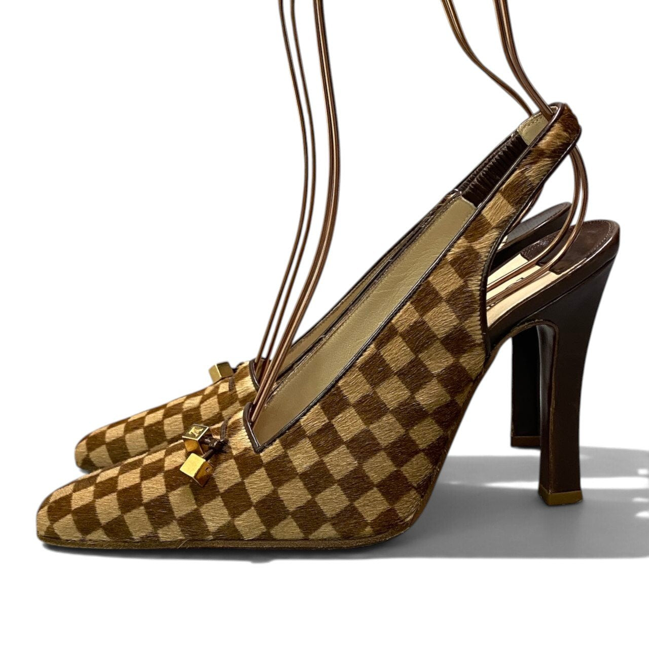 h29《美品》 LOUIS VUITTON ルイヴィトン 2005年 ポニーヘア スリングバック パンプス シューズ 37.5 ブラウン系 レザーu02t