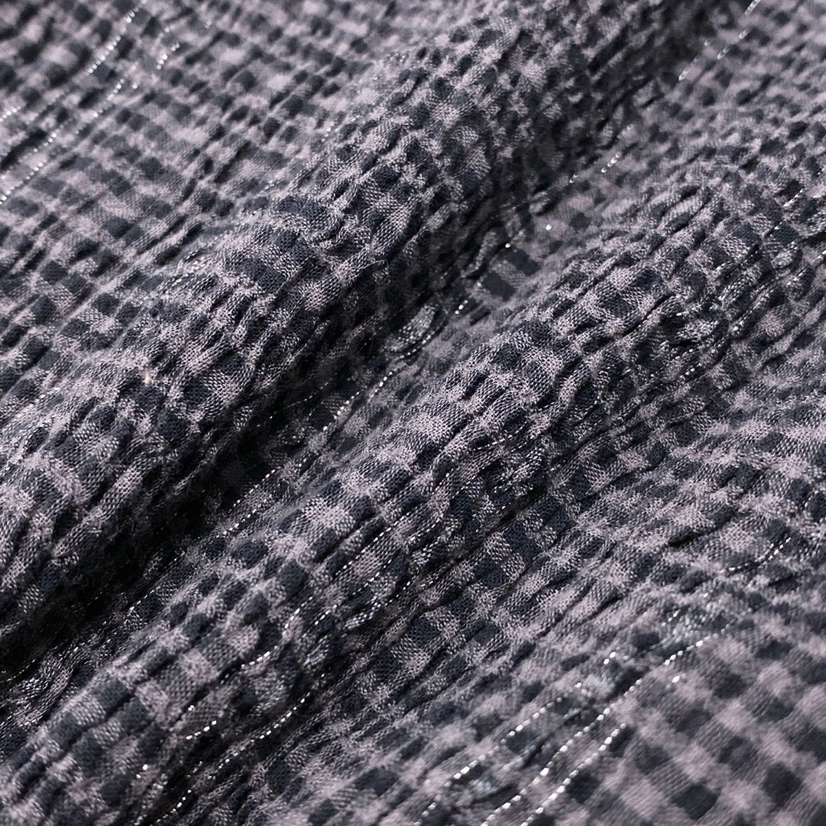93h25 ISSEY MIYAKE Haat イッセイミヤケ ハート ロングスリーブシャツ チェック柄 ストレッチ 薄手 サイズ2 グレー系 レディースo07t