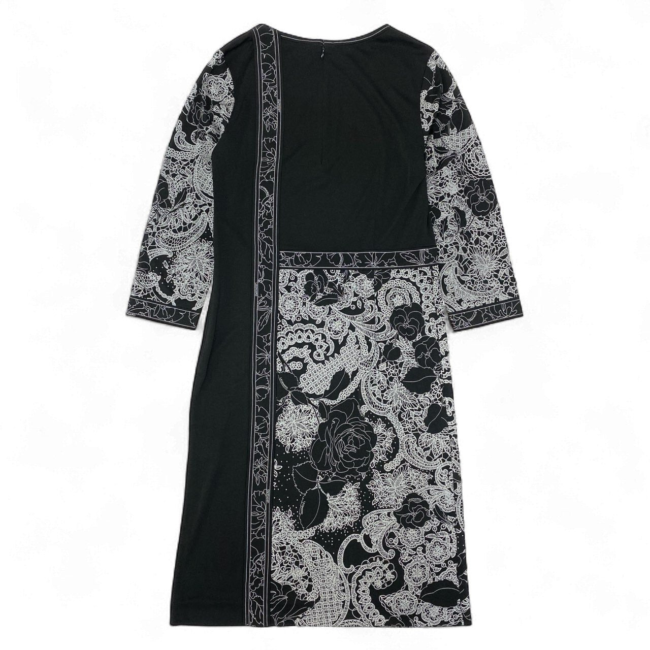 79k21 LEONARD FASHION レオナール 7分袖ワンピース 花柄プリント カンカン素材 レディース 女性用 0120803 36 ブラックu02t