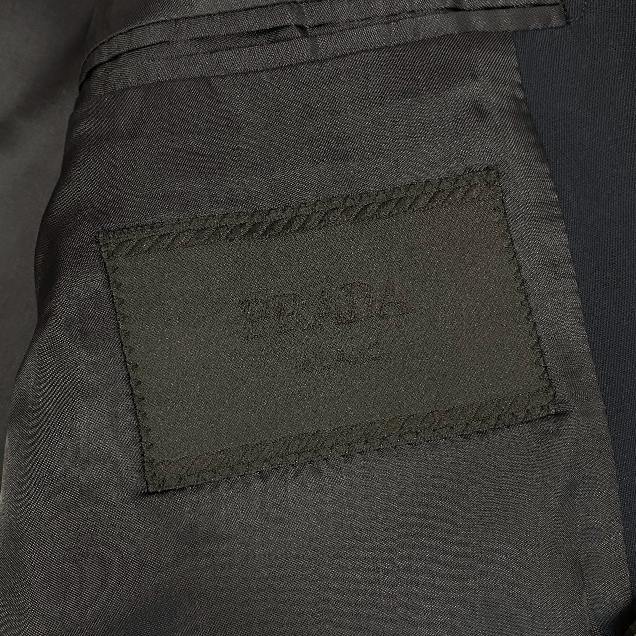 46j3 PRADA プラダ イタリア製 ダブルプレスト ピークドラペル テーラードジャケット ブレザー UGA010 50 Lサイズ相当 ネイビー コットン カシミヤ メンズo07t