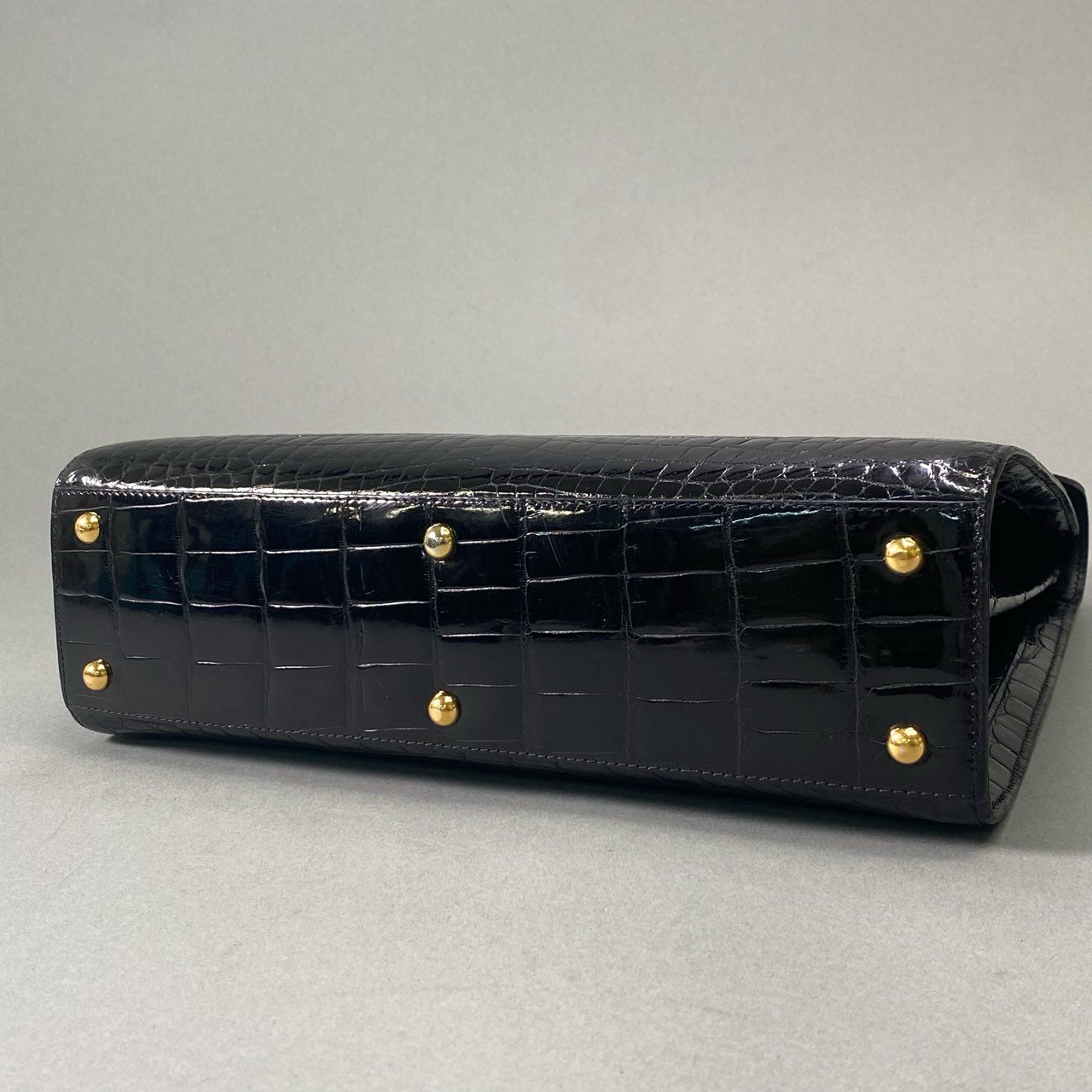 Bi18 Jean Claude ジャンクロード シャイニングクロコ ハンドバッグ センター取り ブラック 本クロコ 最高級品 イタリア製 ワニ革t18r