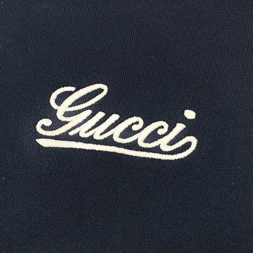 29a9 GUCCI グッチ コットンジャージー フーデット スウェットパーカー 長袖 胸元ロゴ刺繍 レディース 女性用 XS ネイビー コットン100％o07t