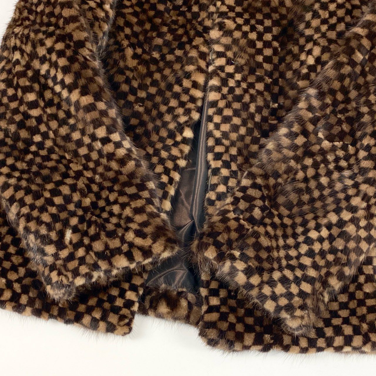 27k14《美品》 ミンクファー リバーシブルコート ブラウン 本毛皮 チェック柄 MINK FUR ダミエ 市松模様 ジャケット 軽量◎t18r
