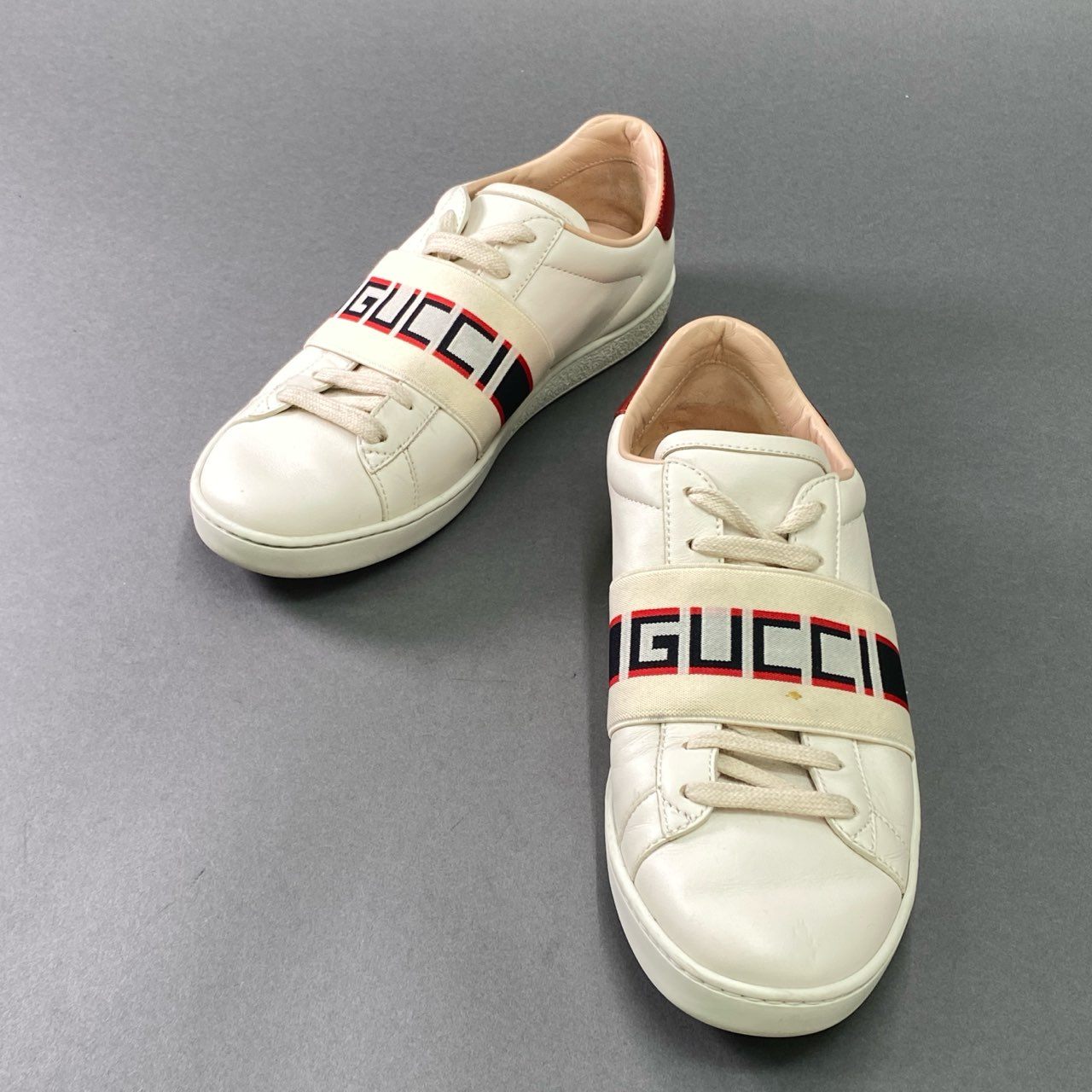 5k5 GUCCI グッチ エースライン ローカットスニーカー 37 ホワイト レザー シューズ イタリア製 保存袋付