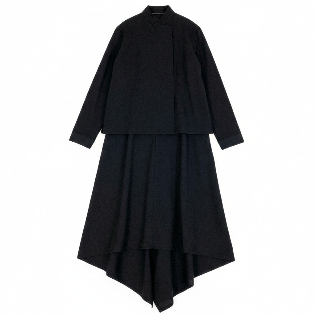 Af27 LIMI feu リミフゥ Yohji Yamamoto ヨウジヤマモト セットアップ シャツジャケット ロングスカート ブラック ウール100％ レディースo07t