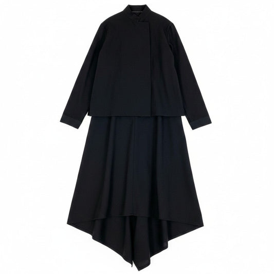 Af27 LIMI feu リミフゥ Yohji Yamamoto ヨウジヤマモト セットアップ シャツジャケット ロングスカート ブラック ウール100％ レディースo07t