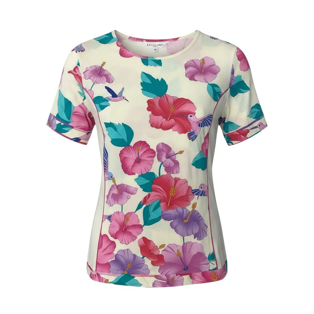 52h18 LEONARD レオナール 半袖Tシャツ カットソー トップス ストレッチ素材 40 イエロー レディースu02t