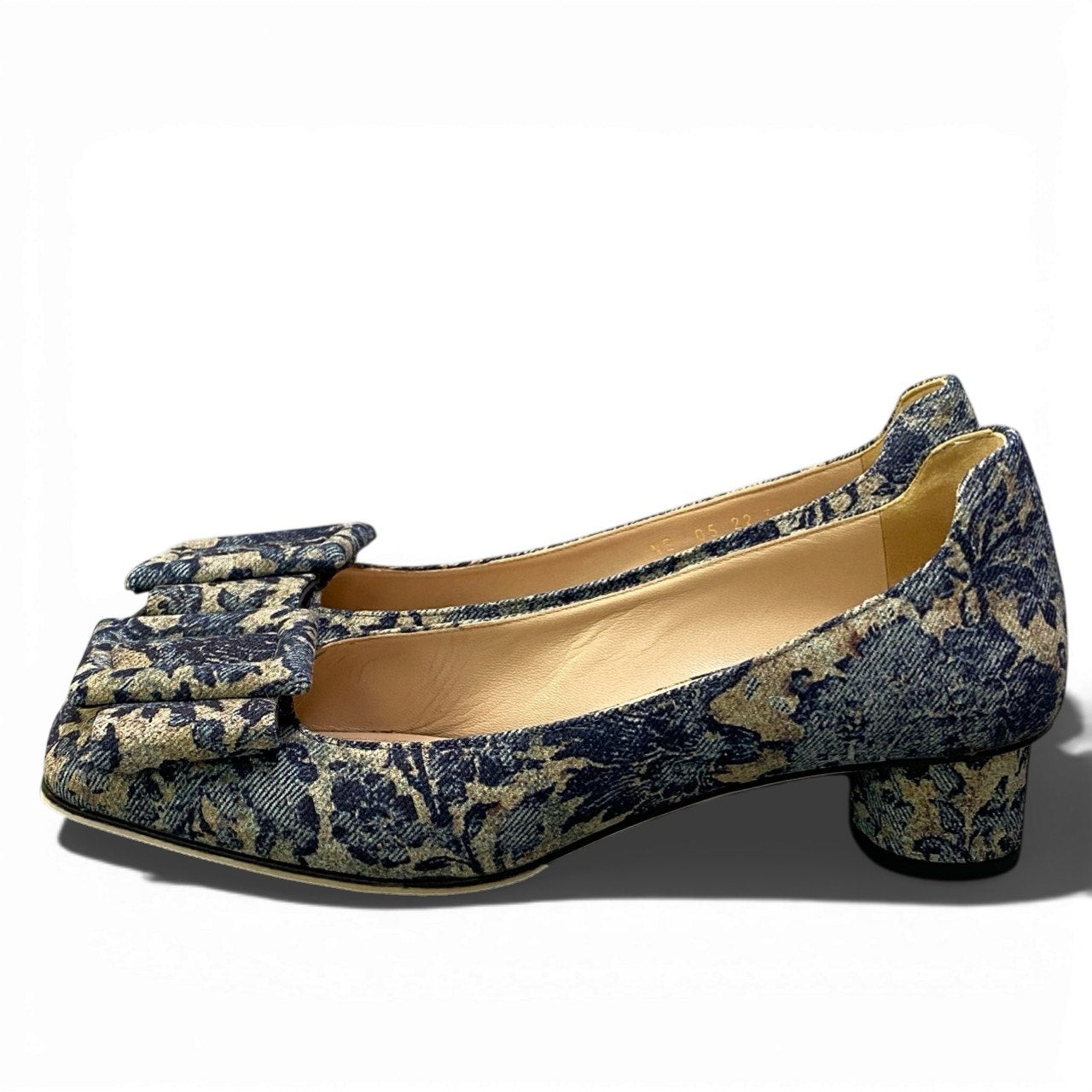 b17 《極美品》 Christian Dior クリスチャンディオール IDYLLE Flower Printed Denim Bellet パンプス シューズ 37.5 ブルー レディースta2