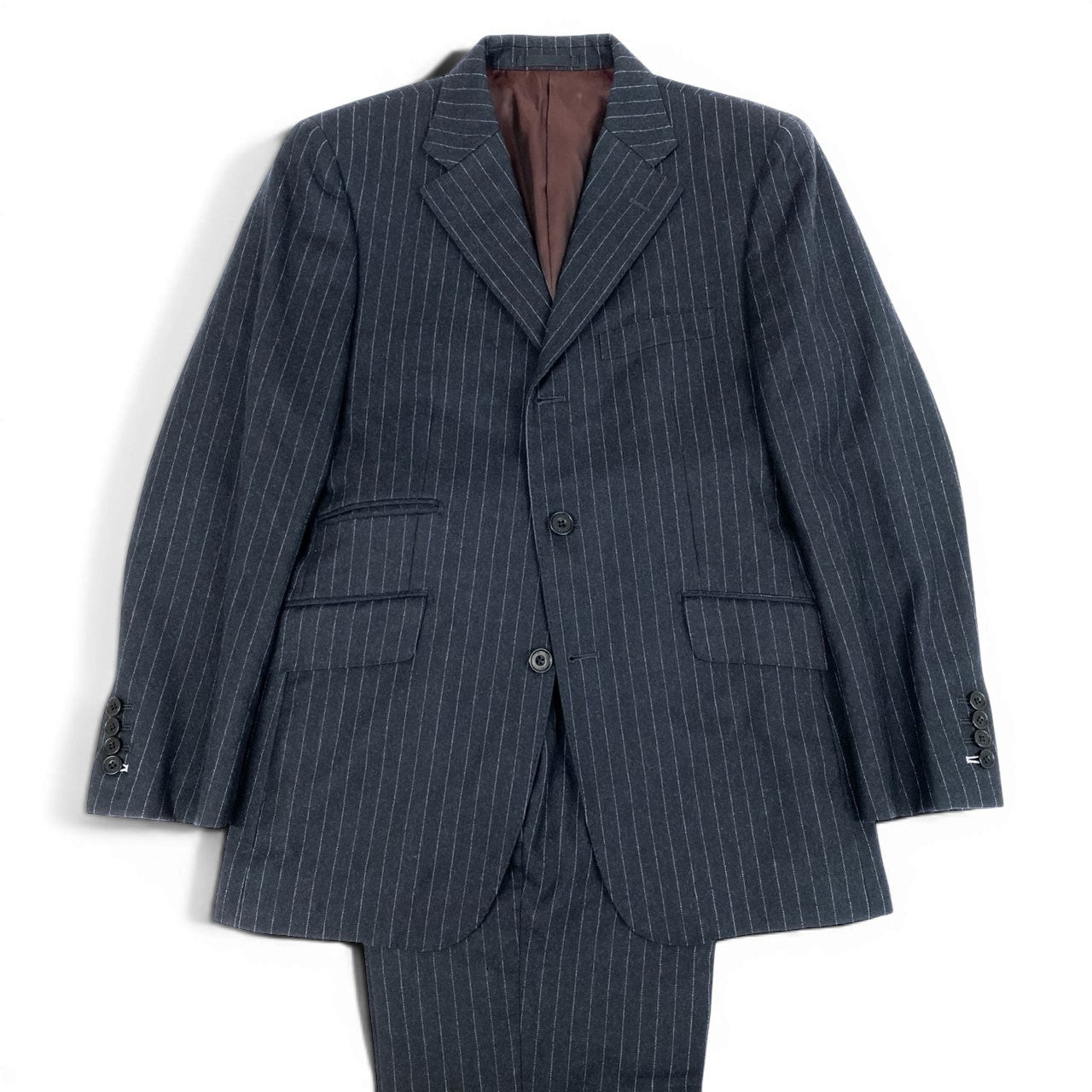 39d14 BURBERRY BLACK LABEL バーバリー ブラックレーベル ストライプスーツ セットアップ サイズ82-76-170 ブラック フォーマルt18r