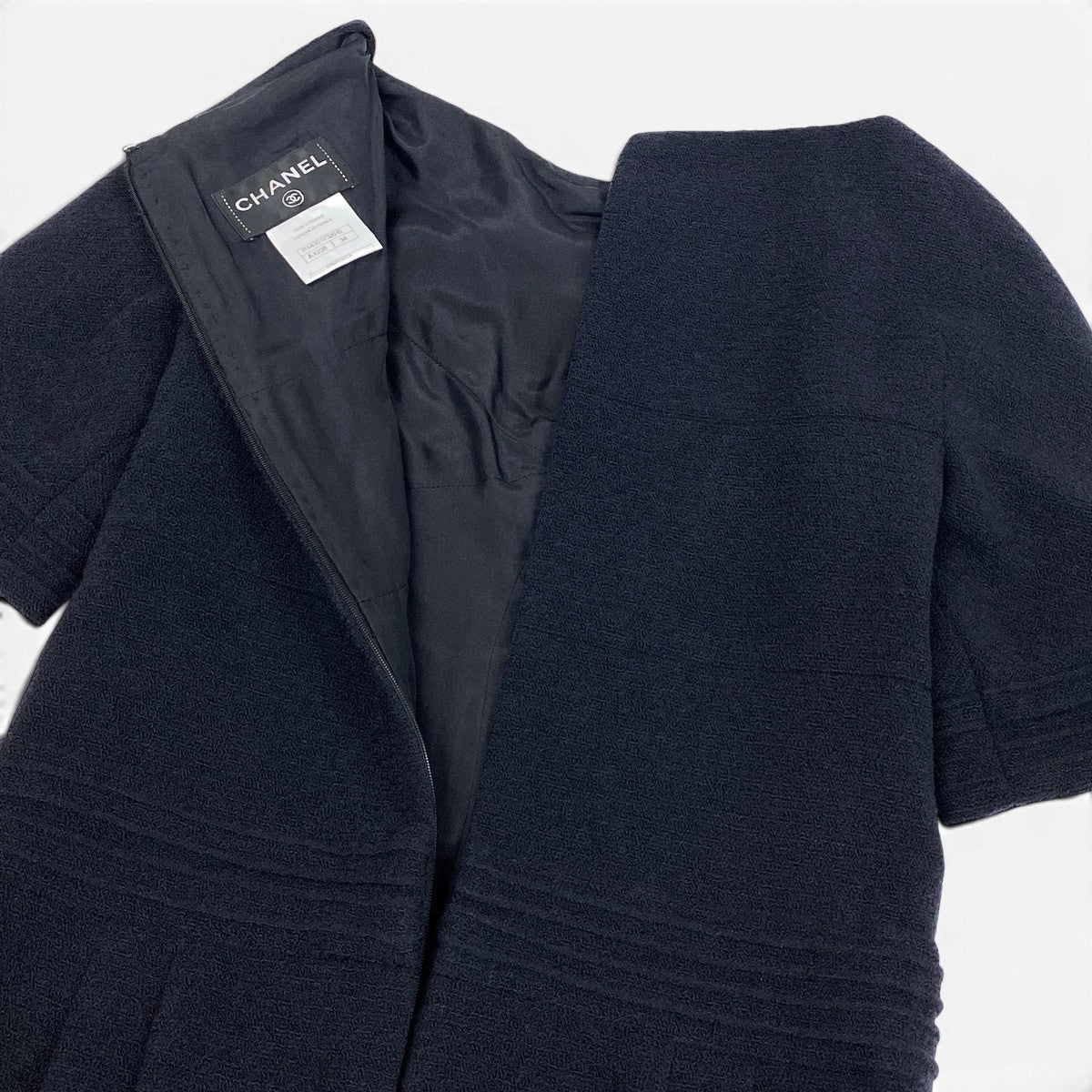 Cg10 【美品】 CHANEL シャネル ショートスリーブ ドレスワンピース グリポアボタン サイズ34 ブラック レディースta2