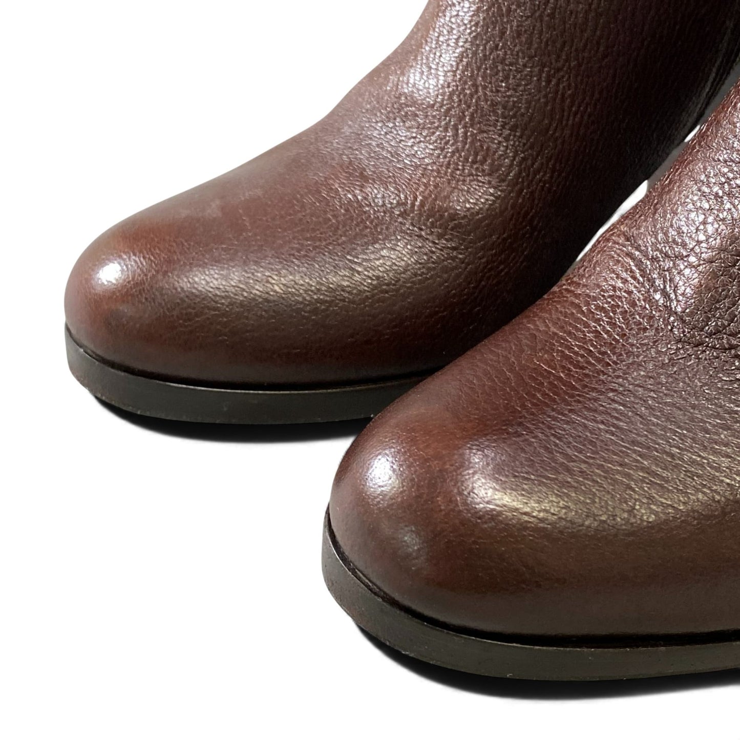 1L11 PRADA プラダ ロゴ入り ゴールド金具 チャンキーヒール サイドジップ ブーツ サイズ35 ブラウン レザー レディース 女性用 靴k02i