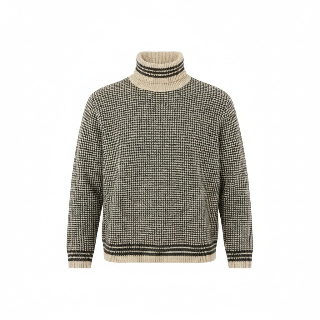 26L5 GIORGIO ARMANI ジョルジオアルマーニ 80s vintage ミドルゲージ ハイネックニットセーター ワイドシルエット短丈 サイズS ベージュ系 メンズ Archive 80sk02i