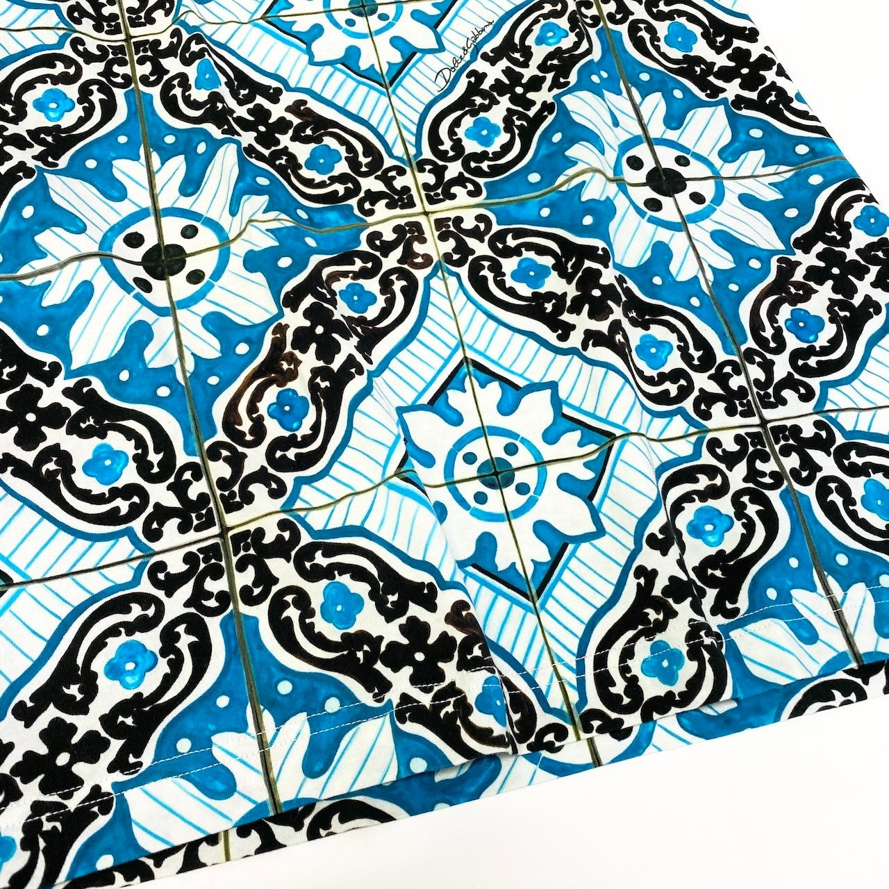 Ad15 DOLCE&GABBANA ドルチェアンドガッバーナ マジョリカ柄 Tシャツ Majolica Print T-Shirt サイズ48 ブルー D&G ドルガバ マヨリカt18r