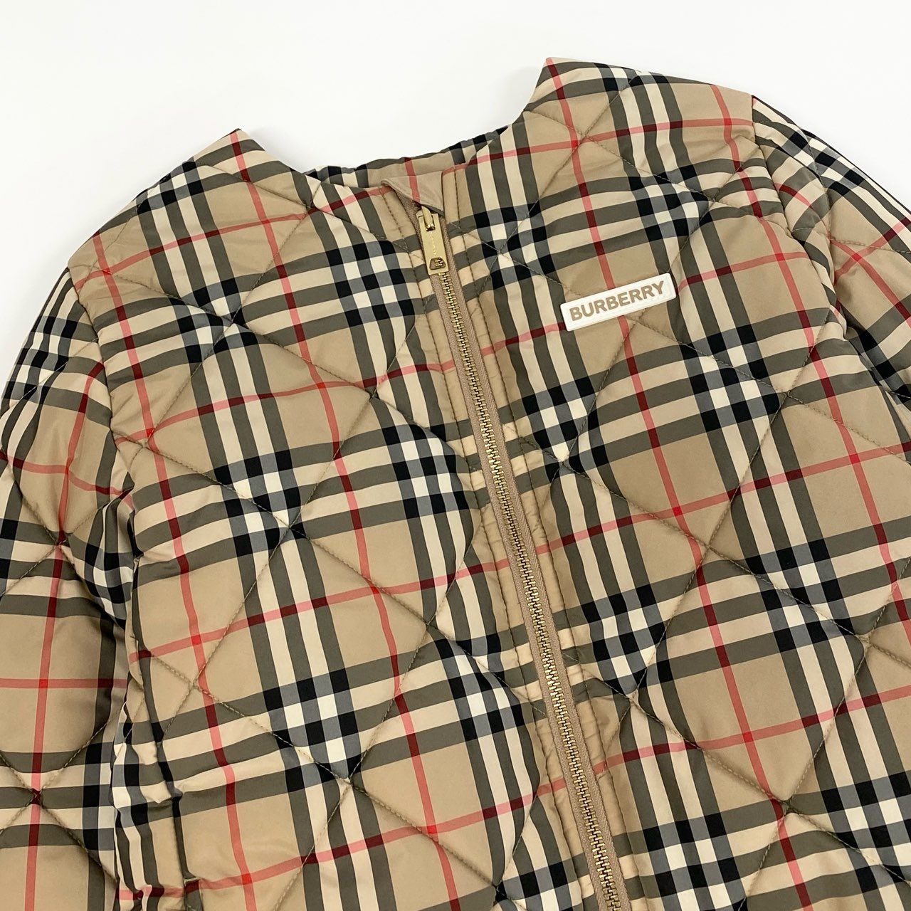 Ic18 BURBERRY バーバリー ノバチェック 中綿ジャケット ノーカラージャケット ジャンパー レディース 女性服 14Y/レディースM相当 ベージュ系k02i