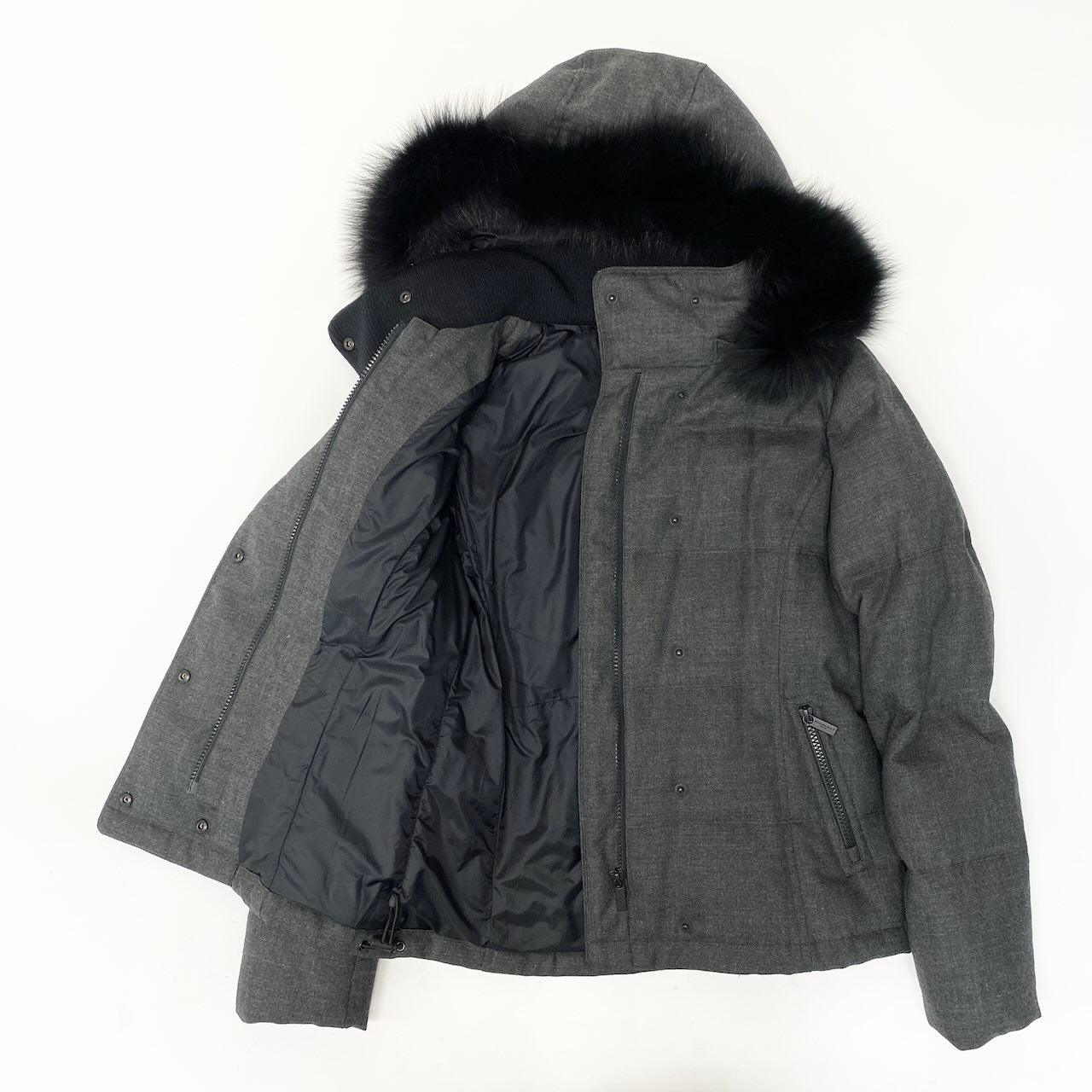 22e7 BURBERRY GOLF バーバリーゴルフ ゴルフウェア ダウンジャケット アウター フォックスファー E6F65-491-08 サイズ1 グレー レディース女性服u02t