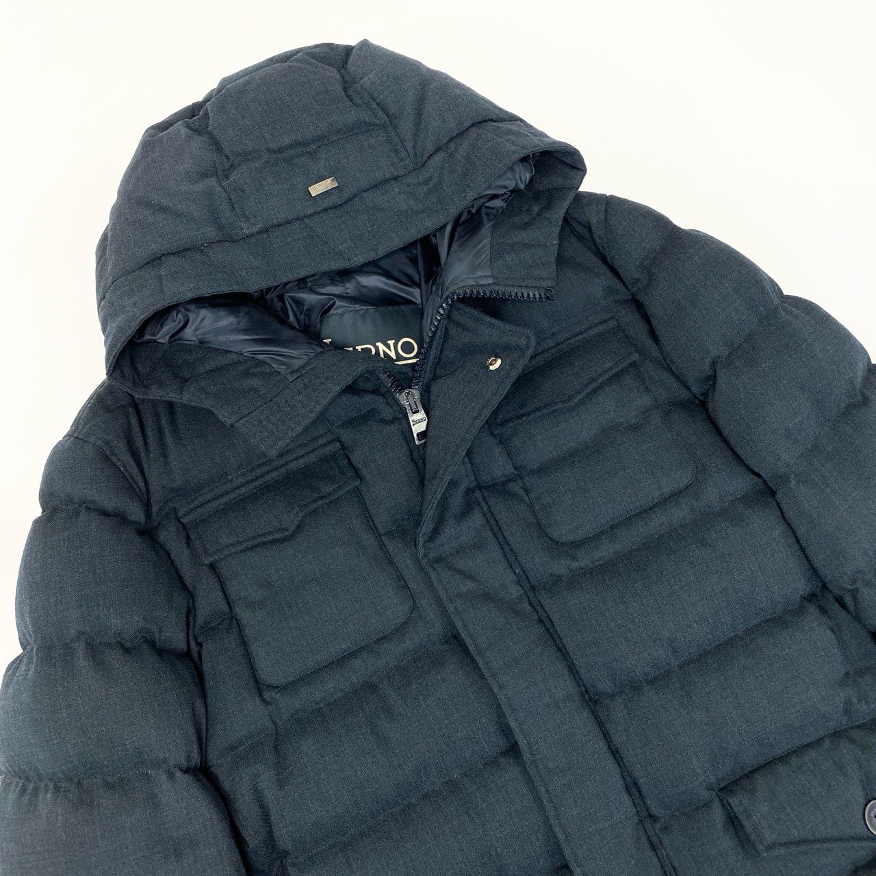 44k28 HERNO ヘルノ ダウンジャケット ダウンコート フーデッド アウター  50サイズ ネイビー メンズo07t
