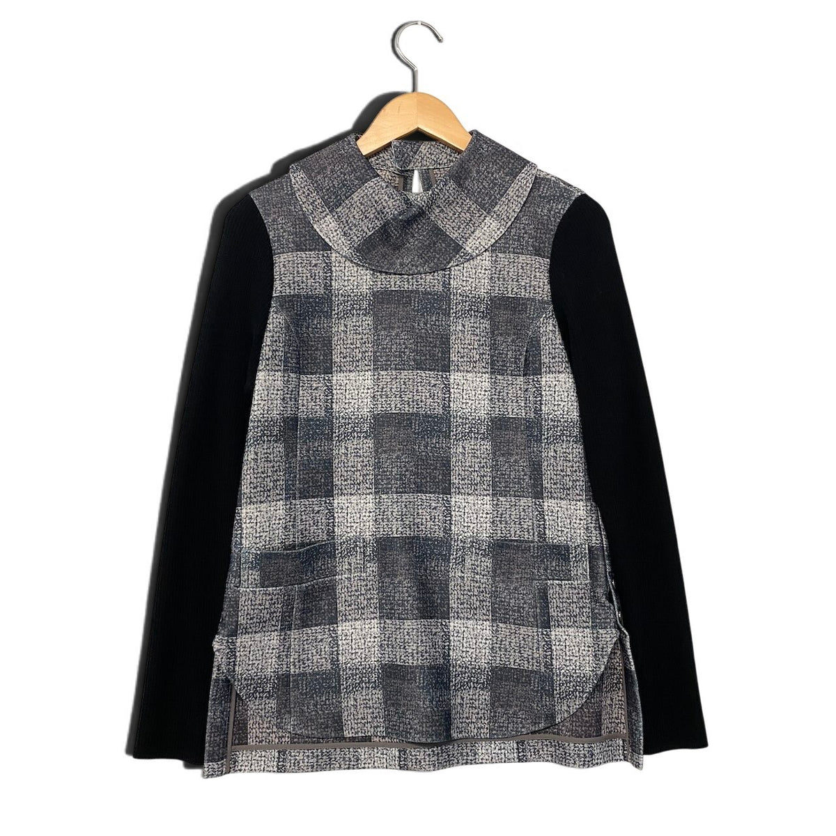 1j22 【美品】FOXEY NEW YORK フォクシーニューヨーク ロングスリーブカットソー 異素材切替 リブニット チェック柄 トップス 38サイズ レディース 女性用u02t