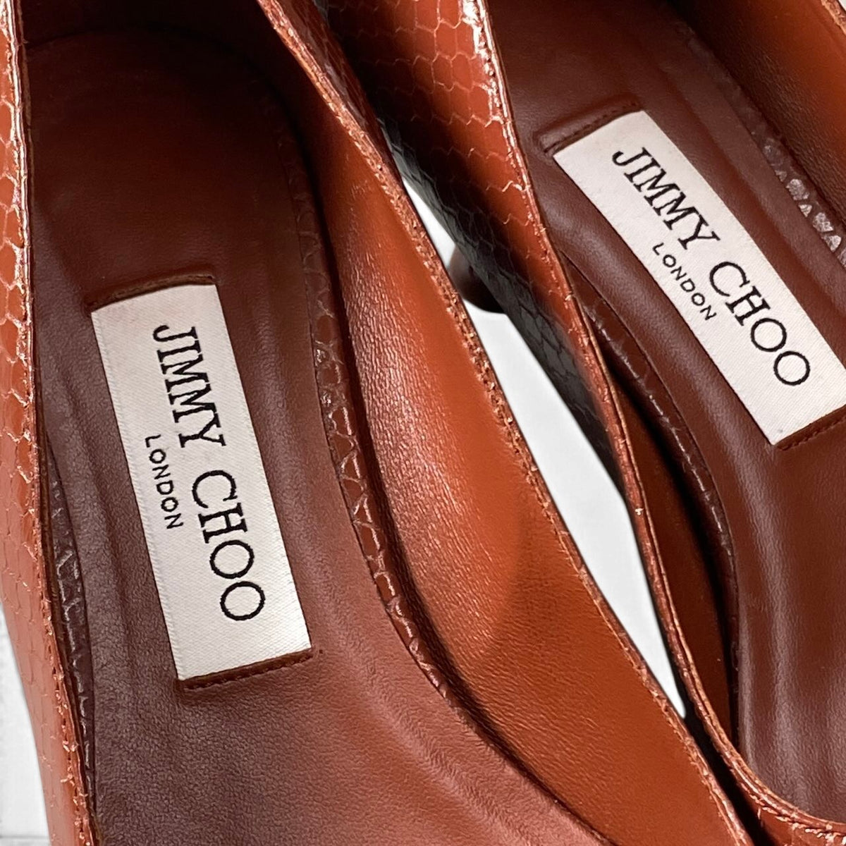 h10 JIMMY CHOO Searlett 50 スネークスキンプリント スカーレット 37サイズ ブラウン レザー レディース 女性用k02i