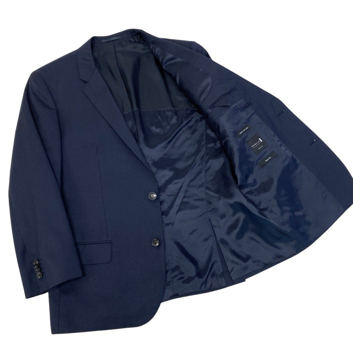 84f18 HUGO BOSS ヒューゴボス 3ピース スーツ GUABELLO Super120 サイズ52/54 ネイビー フォーマル ビジネス セットアップt18r
