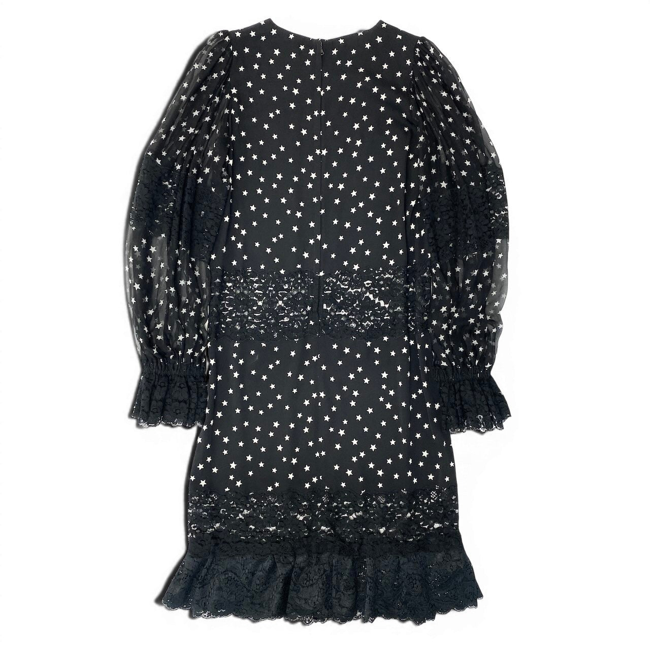 50e8 DOLCE&GABBANA  ドルチェアンドガッバーナ レース切替 スタープリント ワンピース 星柄 シアー ドレスワンピース パフスリーブ サイズ38 ブラック レディース 女性用u02t