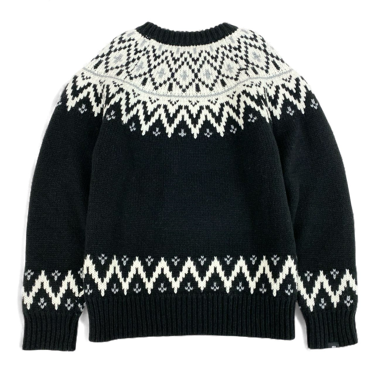 49L8 【美品】WIND AND SEA ウィンダンシー ノルディックセーター ニットセーター クルーネック 厚手 WKN-23-Q2-KN-03 Lサイズ ブラック ホワイト メンズo07t