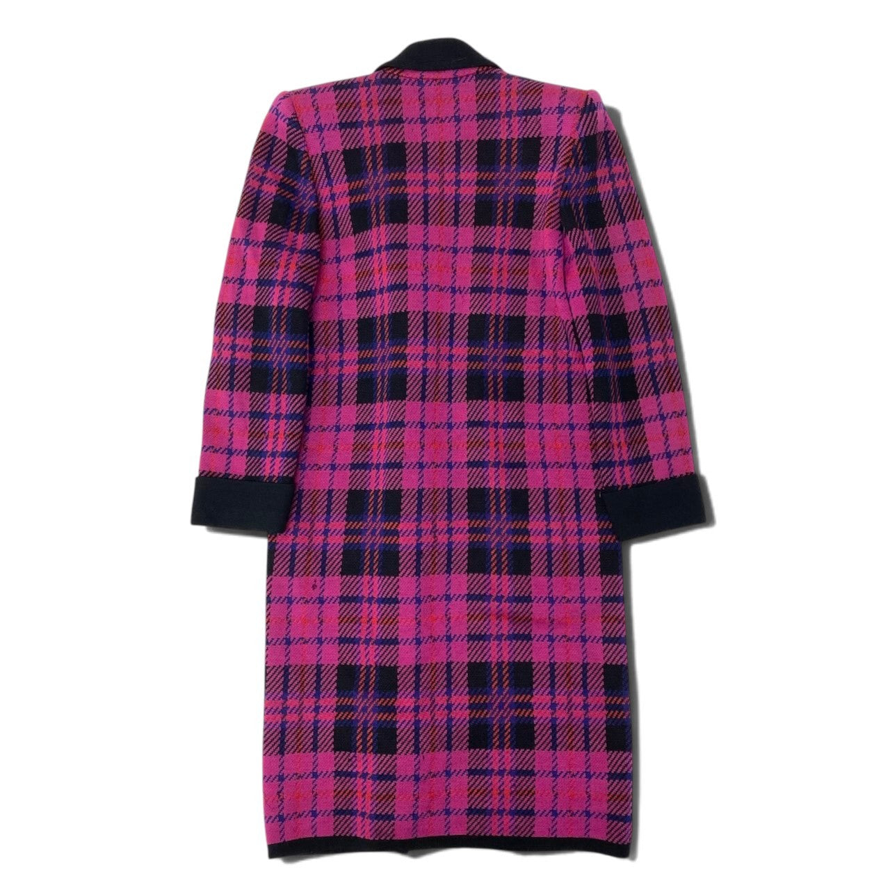 38h31 YVES SAINT LAURENT イヴサンローラン ダブルブレスト チェスターコート ニットコート チェック柄 サイズM マルチカラー ウール100％ レディースo07t