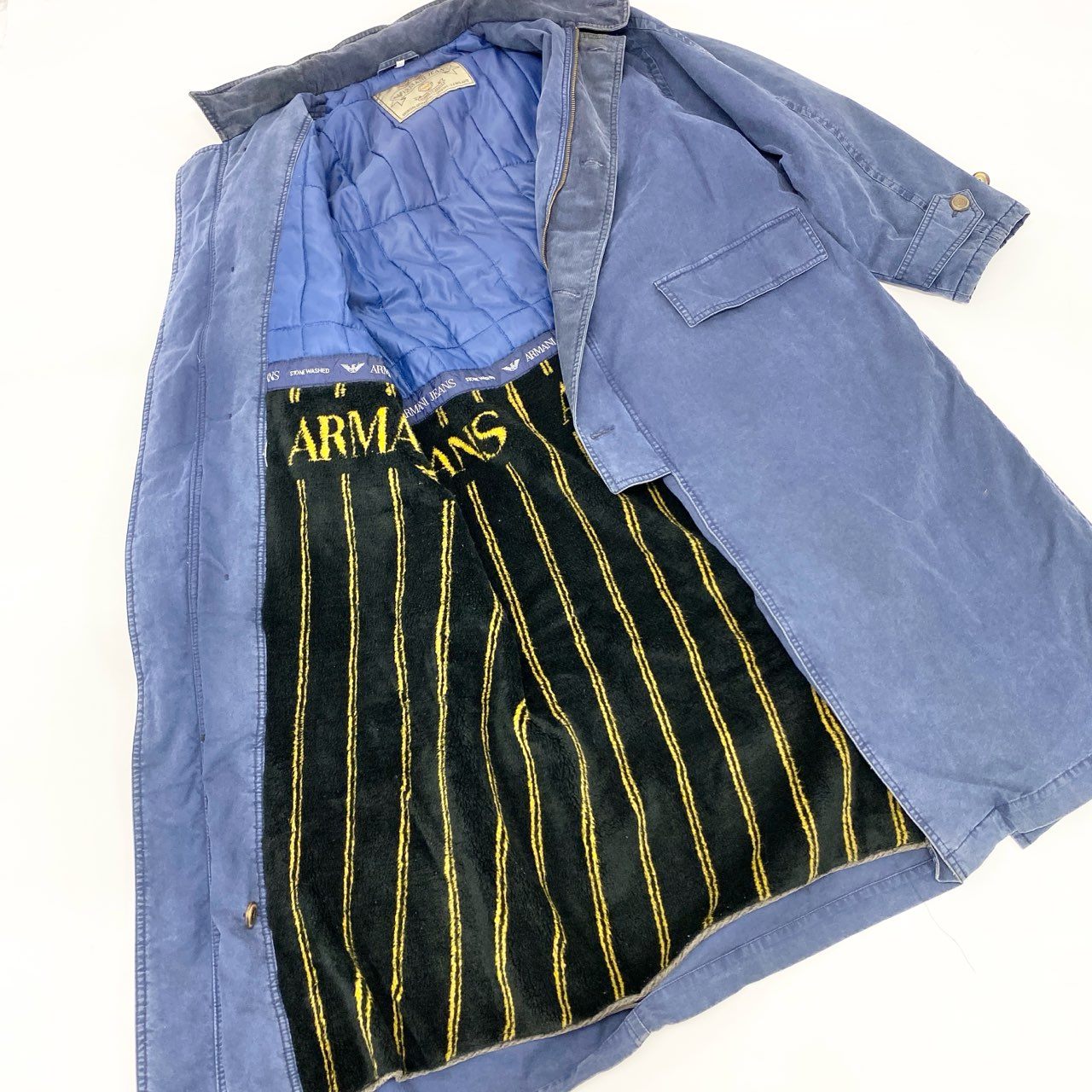 27j22 ARMANI JEANS アルマーニジーンズ ミリタリーコート ミリタリージャケット 90’s アーカイブ フーディー 48サイズ ネイビー メンズu02t